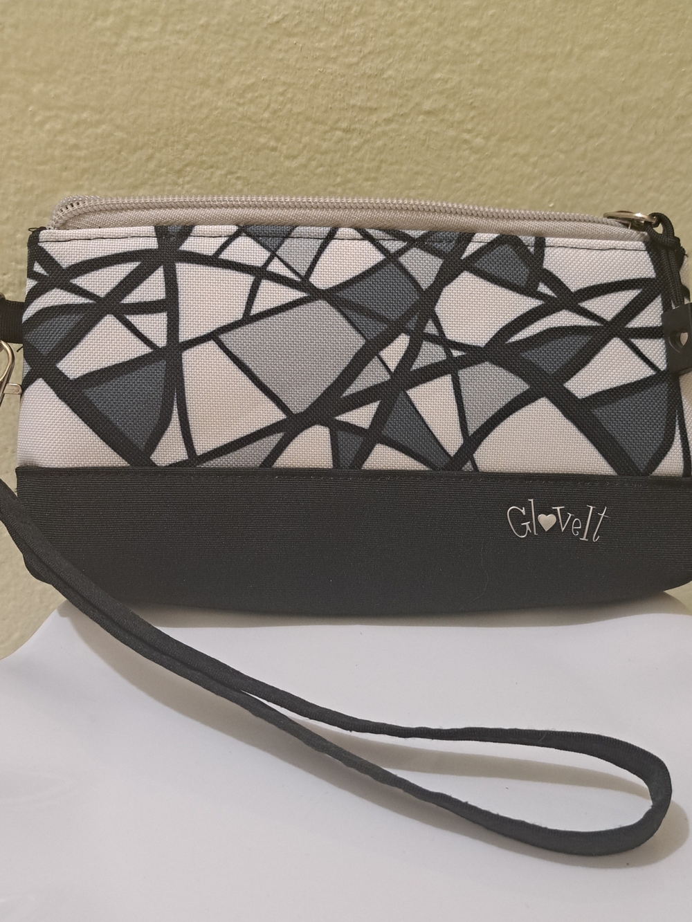 Glove It Black, Gray & White Abstract Wristlet Clutch